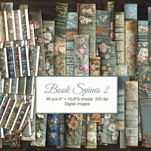 Vintage Victorian Book Spines for Junk Journal.  Digital Download. 46 PNG + 10 JPG Printable Collage Sheets