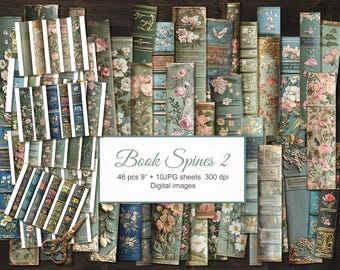 Vintage Victorian Book Spines for Junk Journal.  Digital Download. 46 PNG + 10 JPG Printable Collage Sheets