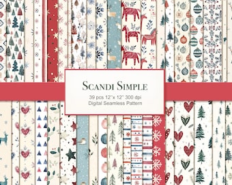 Simple Scandinavian Christmas Winter Seamless Watercolor Pattern. Commercial Use. 39 PACK