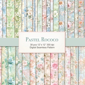 Páginas de papel artesanal de patrones sin fisuras rococó pastel. Vintage floral victoriano Shabby Chic. Uso comercial. Diario basura del álbum de recortes. PAQUETE DE 38