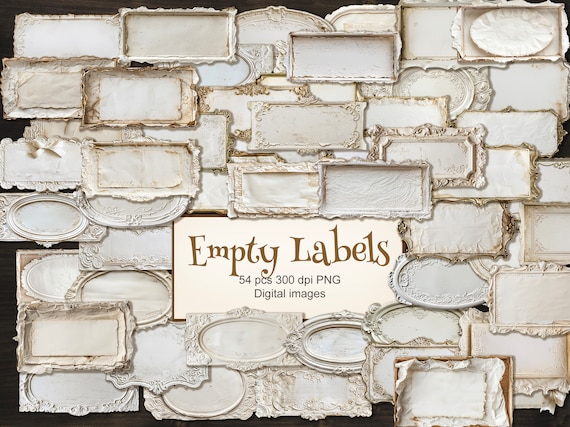 Empty Notes. Vintage Frames Labels Tags for Junk Journal Ephemera. Digital Download. 54 PNG