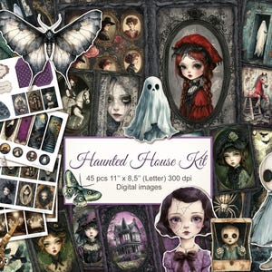 Haunted House Gothic Junk Journal Kit. Dark Fantasy Pages, Fussy Cuts, Ephemera, Craft Paper. Printable Pages. Digital Download. 45 PACK