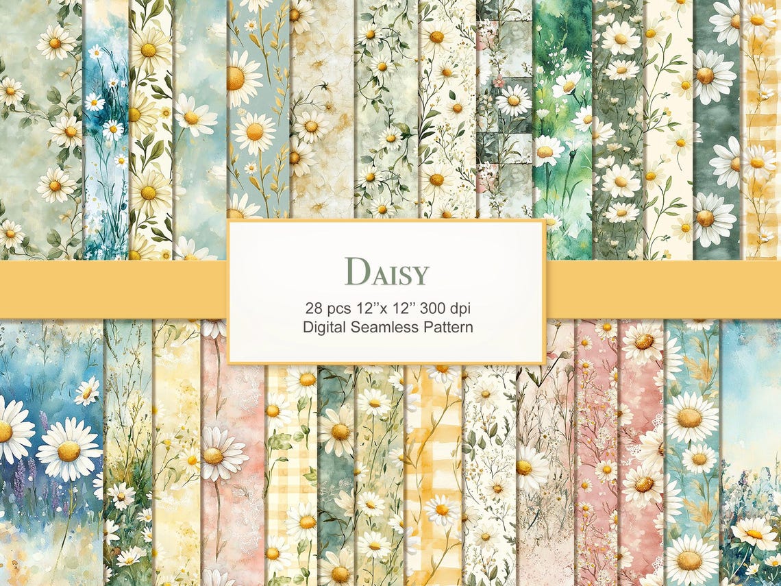 Daisy Flowers Watercolor Floral Seamless Pattern. Digital Craft Paper ...