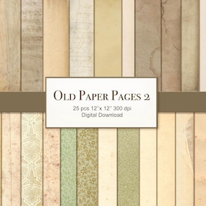 Alte Papierseiten. Vintage Antik Original Blanko Papiere, Buch Vorsatzpapier Hintergründe. Digitaler Download. Für Junk Journal, Scrapbooking. 25PACK