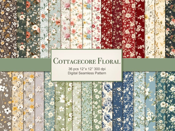 Cottagecore Floral Seamless Pattern. Digital Craft Paper Bundle. Commercial Use. 36 PACK