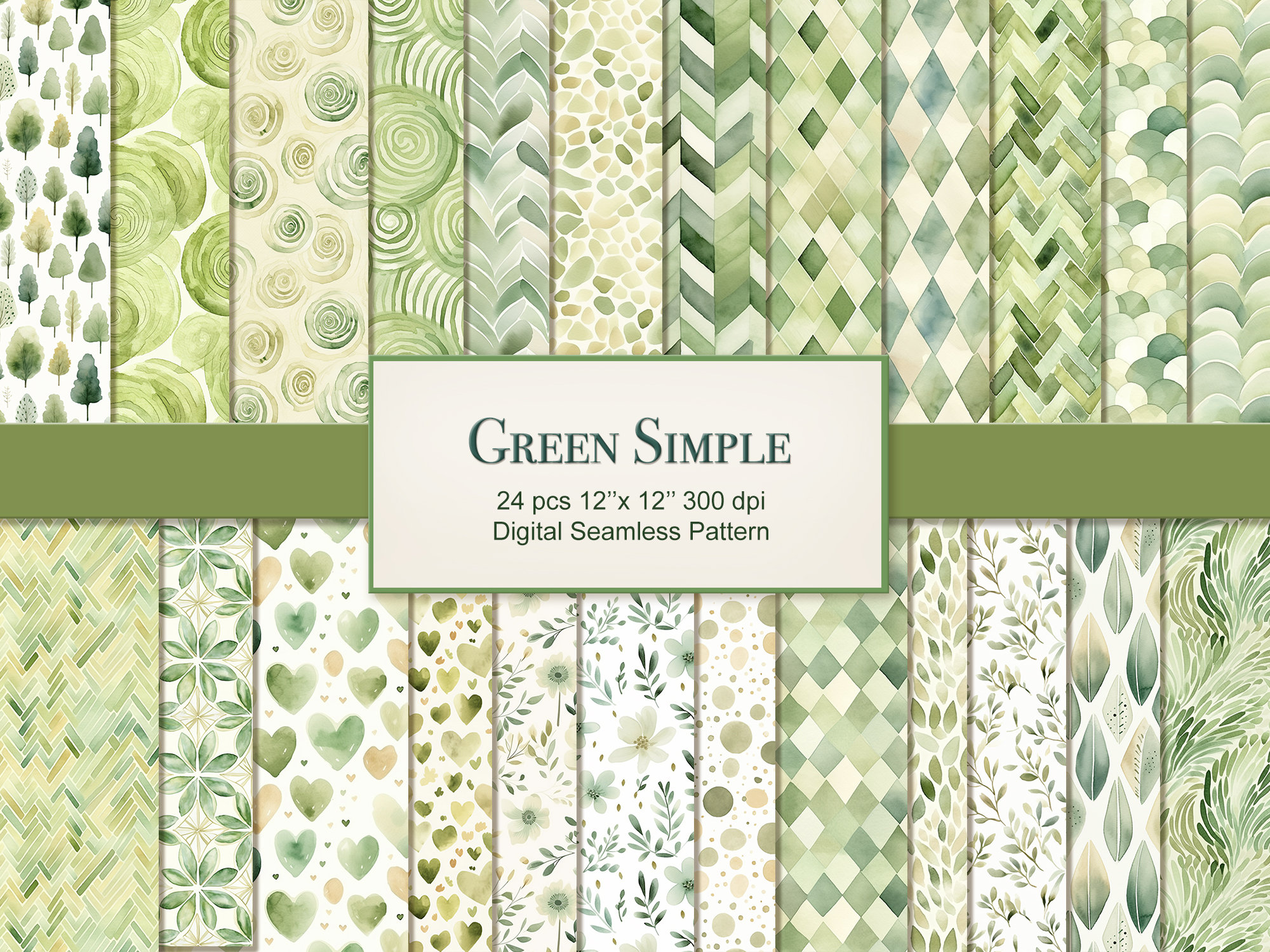 Green Simple Seamless Pattern Paper Pages. Nursery. Commercial Use ...