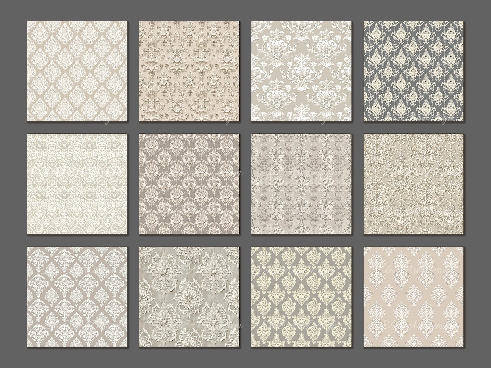 Simplistic Beige Patterns Neutral Simple Beige Grey Damask Seamless Pattern. Digital Craft Paper ...