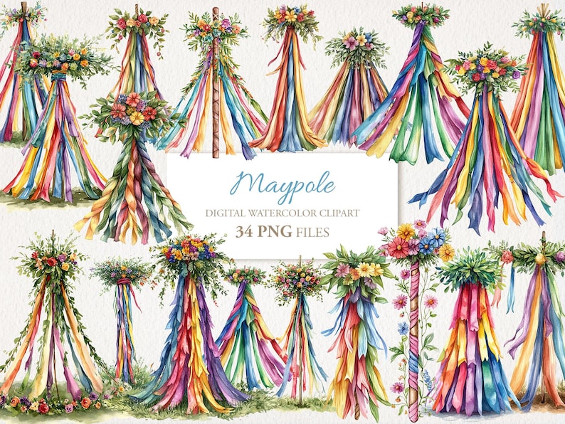 Maypole Transparent Maypole Spring Watercolor Clipart. 34 PNG - Etsy