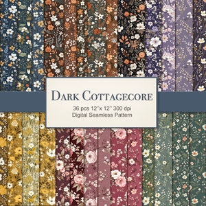 Modello senza cuciture floreale scuro Cottagecore. Pacchetto di carta artigianale digitale. Uso commerciale. Crafting, decoupage, diario spazzatura. CONFEZIONE DA 36