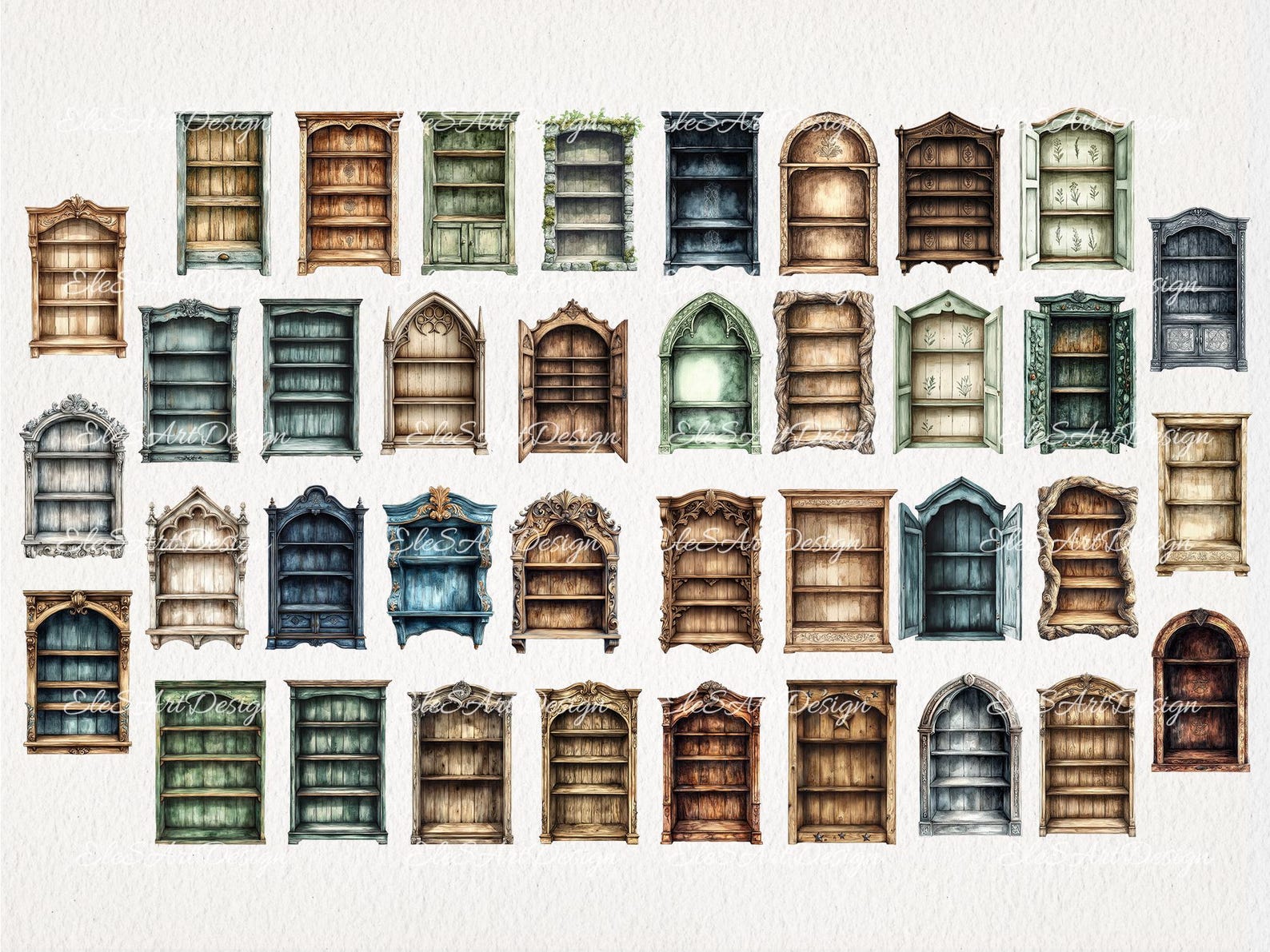 Empty Witch Shelf Cabinet Watercolor Dark Academia Magic School Clipart ...