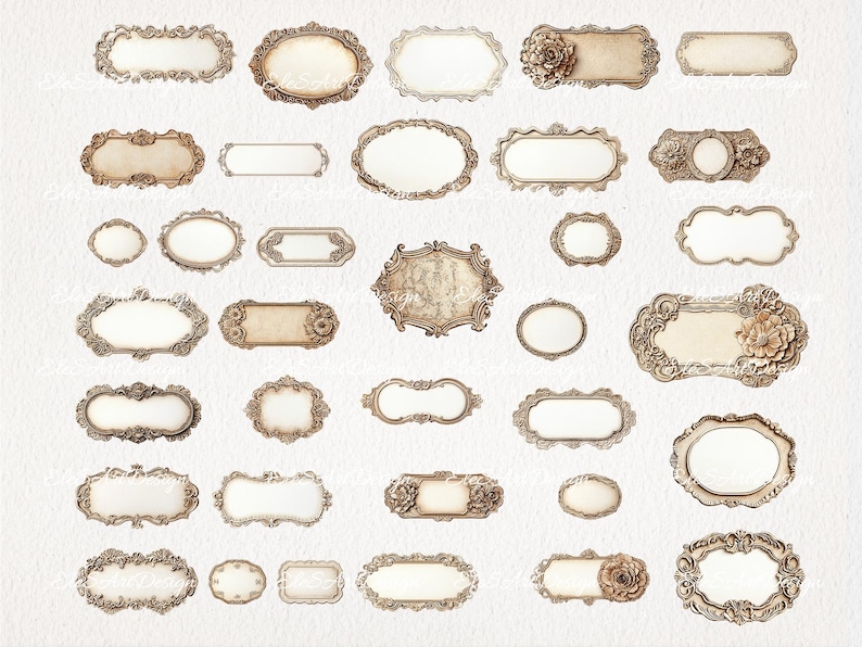 Decorative Frame Note 71 PNG Empty Notes. Vintage Beige White Frames Labels Tags for Junk ...
