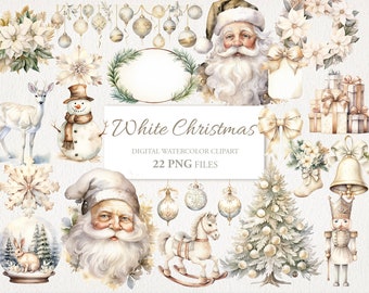 White Christmas Winter Watercolor Clipart PNG Bundle AI Illustration. Instant Download for Commercial Use. Junk Journal Scrapbooking