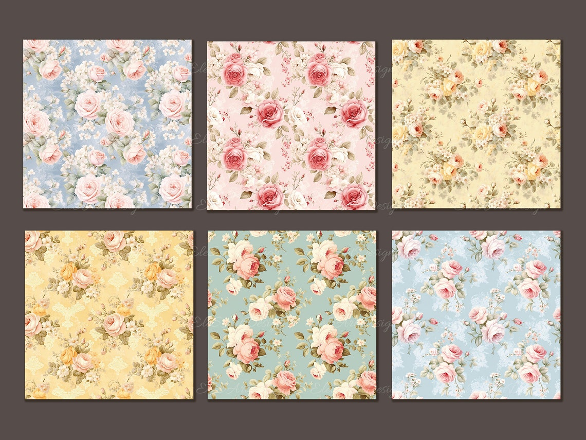 Shabby Chic Roses Seamless Pattern Paper Pages. Vintage Floral ...