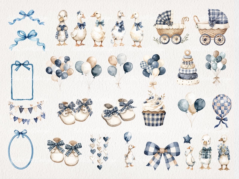 Blue Nursery Watercolor Clipart Baby Boy Decor Bundle. Commercial Use ...