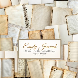 Öffnen Sie leere Junk-Journal-Buchseiten. Vintage Double Blank Papers Hintergründe mit Copy Space. Digitaler Download. 28 PACK