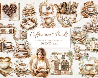 Coffee Lover Watercolor Clipart PNG Bundle. Rustic Vintage. AI Illustration. Instant Download for Commercial Use. Junk Journal Card. 20 PACK