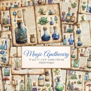 Apothekersdrankflessen Afdrukbare pagina's met ongewenste tijdschriften magische hekserij. Boek der schaduwen, spreukenboek, grimoire. Digitale download. VERPAKKING VAN 37