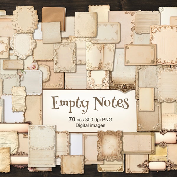 70 PNG Empty Notes. Vintage Beige Frames Labels Tags for Junk Journal Ephemera. Digital Download.