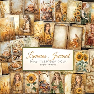 Lammas Lughnasadh Lege afdrukbare pagina's voor ongewenste tijdschriften, grimoire. Wicca Wicca magie. Digitale download. AI-illustratie. VERPAKKING VAN 24