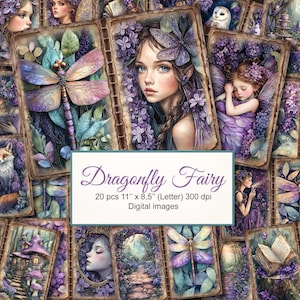 Lila libel Fairy Magic Forest ongewenste dagboekpagina's. Junkjournaal. Digitale download. PAK VAN 20