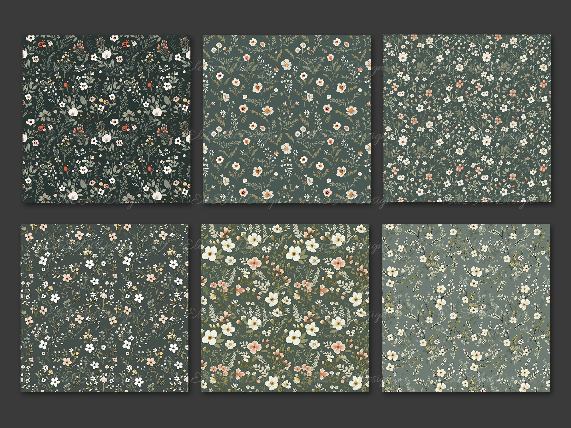 Dark Cottagecore Floral Seamless Pattern. Digital Craft Paper Bundle ...