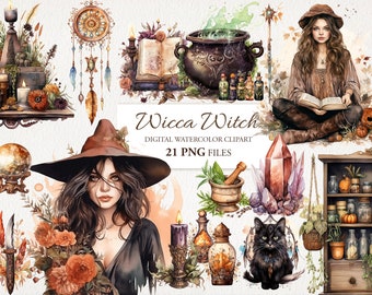 Wicca Witch Boho Earth Witchcraft Watercolor Clipart PNG Bundle AI Illustration. Instant Download for Commercial Use. Scrapbook Junk Journal