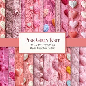 Rosa Herz gestrickt Valentine Liebe Musterdesign. Textur Digital Paper Bundle Kommerzielle Nutzung. Basteln Scrapbook Journal Stoff. 26 PACK