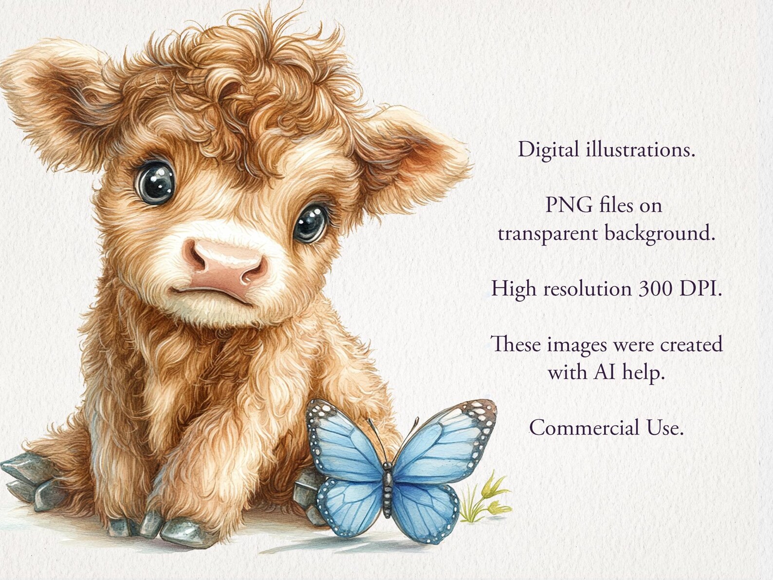 Baby Boy Highland Cow Watercolor Clipart PNG Bundle. Newborn Children ...