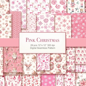 Motivo acquerello semplice senza soluzione di continuità per Natale rosa. Uso commerciale. Artigianato, album, diario spazzatura. CONFEZIONE DA 29