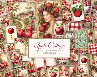 Apple Orchard Country Cottagecore Junk Journal Printable Double Pages. Digital Download. 26 PACK