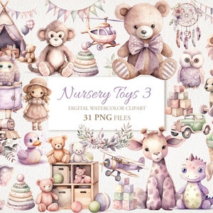 Kinderzimmer Spielzeug Newborn Zimmer Aquarell Clipart PNG Bundle. Baby Kinder Art. KI Illustration. Sofort Download für kommerzielle Nutzung. 31ER PACK