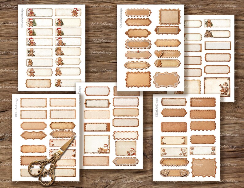 Empty Gingerbread Labels, Tags, Notes for Junk Journal. 82 PNG, 6 JPG ...