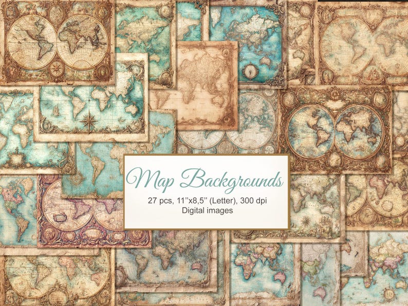 Old Antique Map Junk Journal Backgrounds. Printable Pages. Digital ...