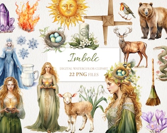Imbolc Wicca Wiccan Celtic Neopagan Watercolor Clipart. PNG Bundle. Brigid. AI Illustration. Commercial Use. Witch Scrapbook Junk Journal