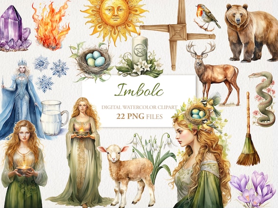 Imbolc Wicca Wiccan Celtic Neopagan Watercolor Clipart. PNG Bundle. Brigid. AI Illustration. Commercial Use. Witch Scrapbook Junk Journal