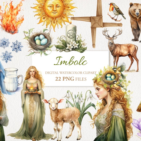 Imbolc Wicca Wiccan Celtic Neopagan Watercolor Clipart. PNG Bundle. Brigid. AI Illustration. Commercial Use. Witch Scrapbook Junk Journal