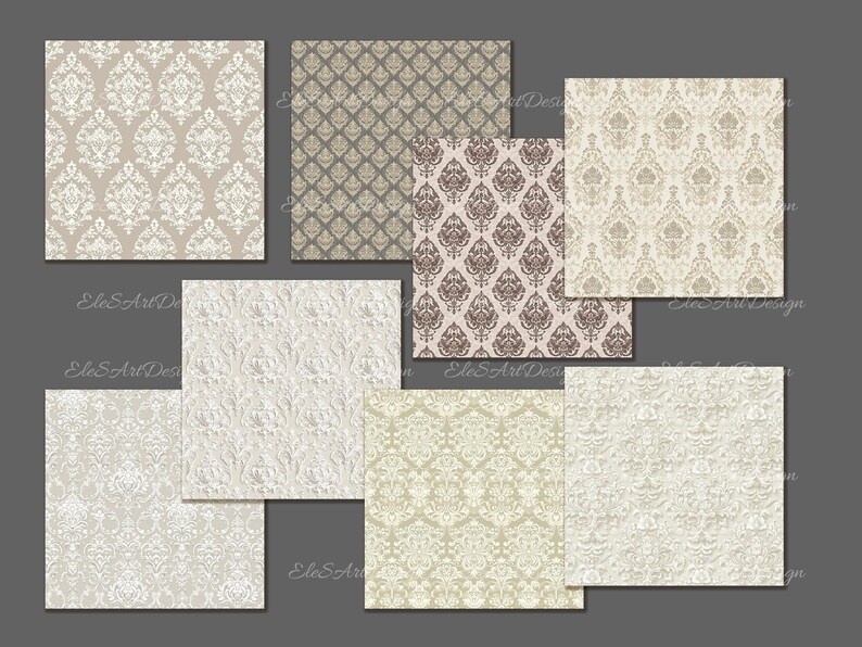 Simplistic Beige Patterns Neutral Simple Beige Grey Damask Seamless Pattern. Digital Craft Paper ...