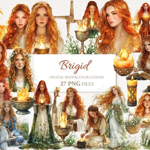 Brigid Wiccan Goddess Watercolor Clipart PNG Bundle. Natychmiastowe pobranie. Wykorzystanie komercyjne. Scrapbook Junk Journal Card. 27PNG