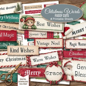 Palabras y citas navideñas: Efímeras para diario basura, 4 archivos JPG (descarga digital)