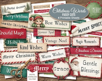Christmas Words & Quotes: Junk Journal Ephemera, 4 JPG (Digital Download)