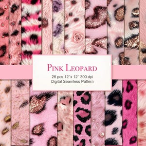 Rosa Leopard Fell Muster. Textur Digital Paper Bundle Kommerzielle Nutzung. Basteln Scrapbook Junk Journal Stoff. 26 PACK