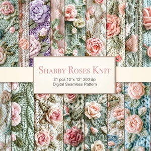 Modèle Sans Couture De Roses Shabby Chic En Tricot. Lot de papier numérique texturé confortable. Utilisation commerciale. Journal de scrapbooking pour scrapbooking. 21