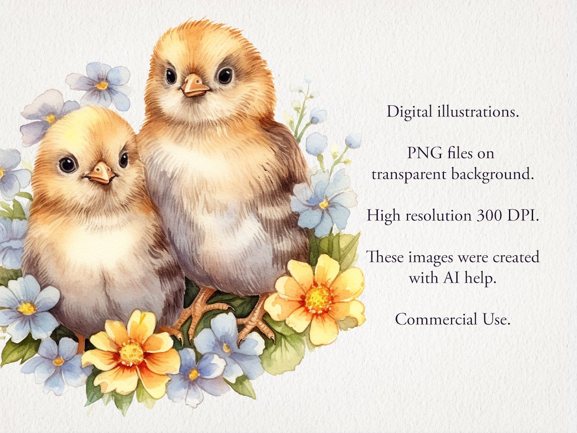 Baby Chicks Watercolor Clipart PNG Bundle. Easter Chick. AI ...