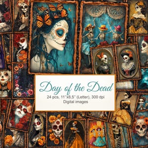 Halloween Day of the Dead Junk Journal  Double Pages. Digital Download. 24 PACK