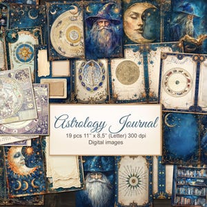 Magische astrologiepagina's voor junkjournal. Astrologische wizard magische journaalpagina's. Digitale download.  PAKKET: 19