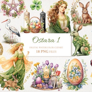 Ostara Wicca Wiccan Celta Neopagan Acuarela Clipart PNG Paquete. Ilustración de IA. Uso comercial. Diario basura del álbum de recortes de brujas