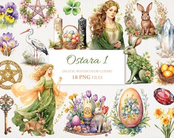 Ostara Wicca Wiccan Celtic Neopagan Watercolor Clipart PNG Bundle. AI Illustration. Commercial Use. Witch Scrapbook Junk Journal