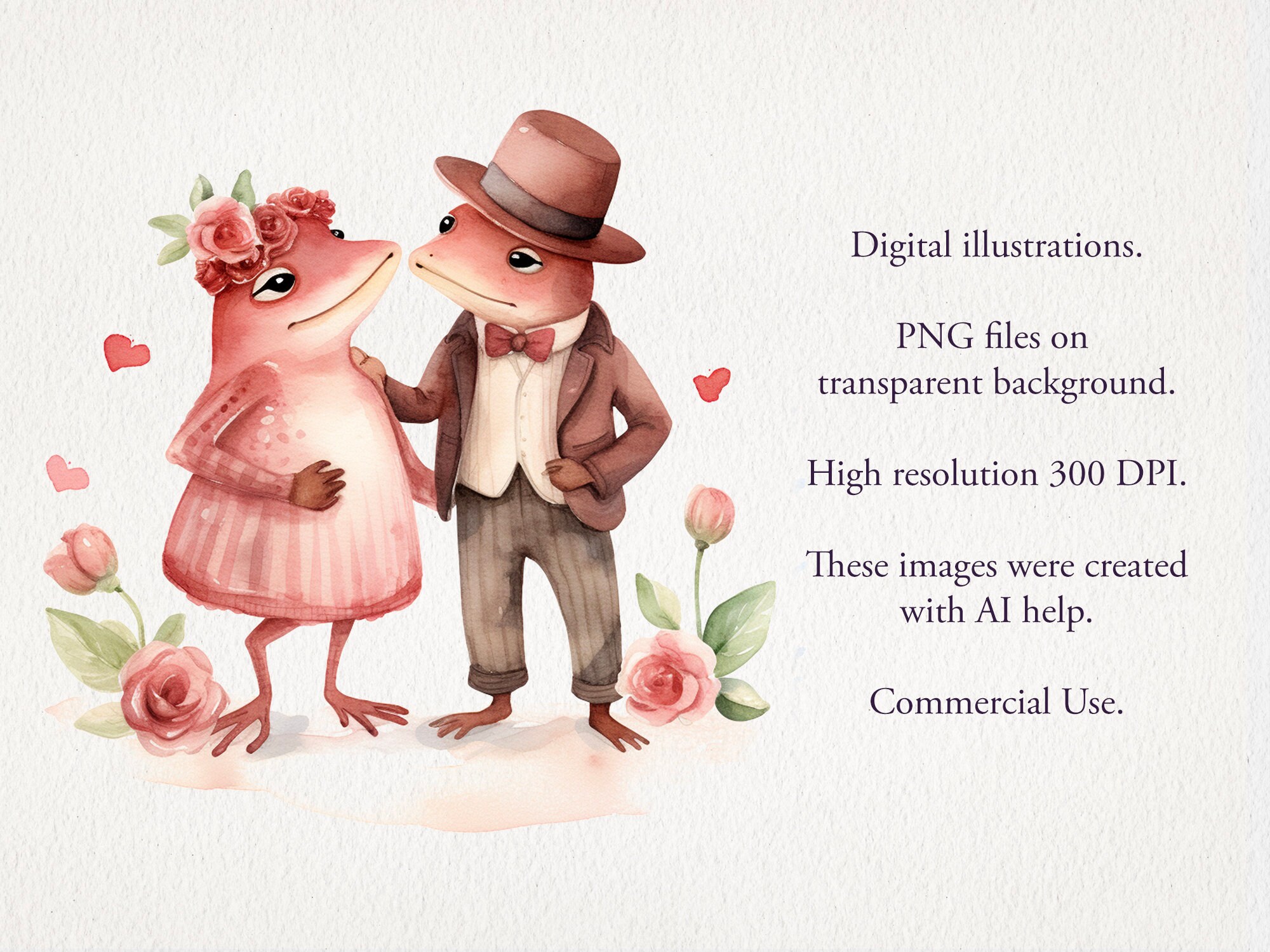 Cute Valentine Watercolor Clipart PNG Bundle. Love Animals. AI ...