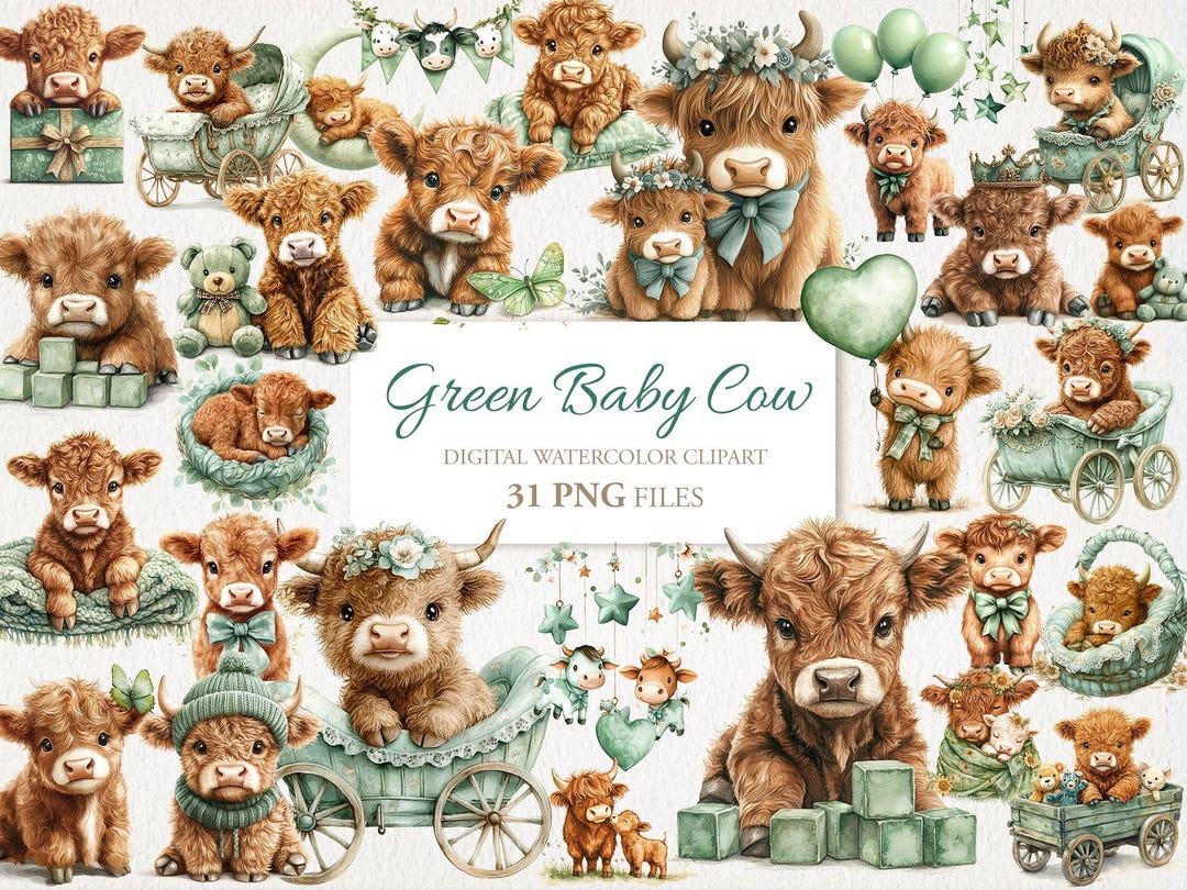 Baby Highland Cow Nursery Kids Watercolor Clipart. Digital Download ...
