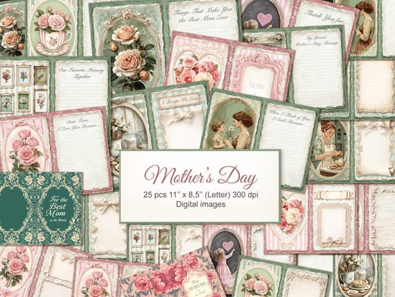 Mother’s Day Journal from Daughter. Printable Mom, Mother's Day Gift. Shabby Chic DIY. Digital Download. 25 PACK